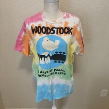 Woodstock 3 Days of Peace Music and Love Liquid Blue Men’s L Tie Dye Shirt