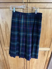 Vintage Pure New Wool England 29  Waist M Blue Tartan Plaid Pleats Wool Skirt