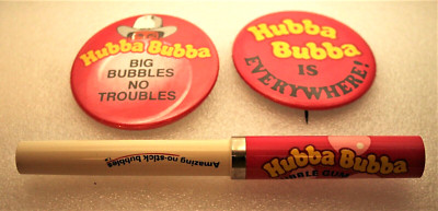 2 1980s Vtg Hubba Bubba Chewing Bubble Gum Buttons Pins & 1 Sheaffer Pen NOS NEW