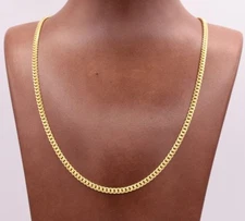 3.5mm Miami Cuban Chain Necklace Yellow Gold Plated Sterling Silver Italy 925