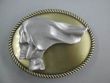 vintage flying skull harley biker belt buckle