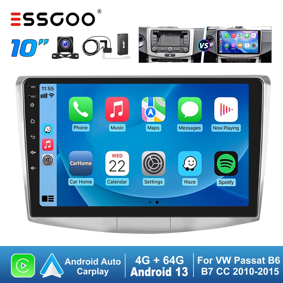 DAB+ Android 13 4+64G Autoradio Carplay GPS Kamera Für VW Passat B7 CC 2010-2015