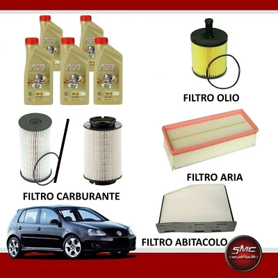 MISTI KIT TAGLIANDO VW GOLF V (1K1) 1.9 TDI 77KW 105CV DAL 2003 AL 2009 + CASTROL 5W30