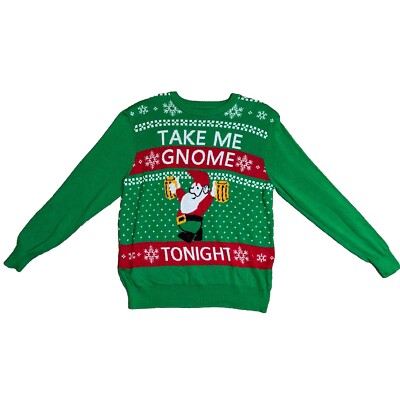 American Stitch Take Me Gnome Tonight Green Holiday Ugly Christmas Sweater XL