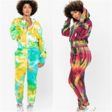 Tie-Dye Hooded Jumpsuit Two-Piece Pants Set Joggers