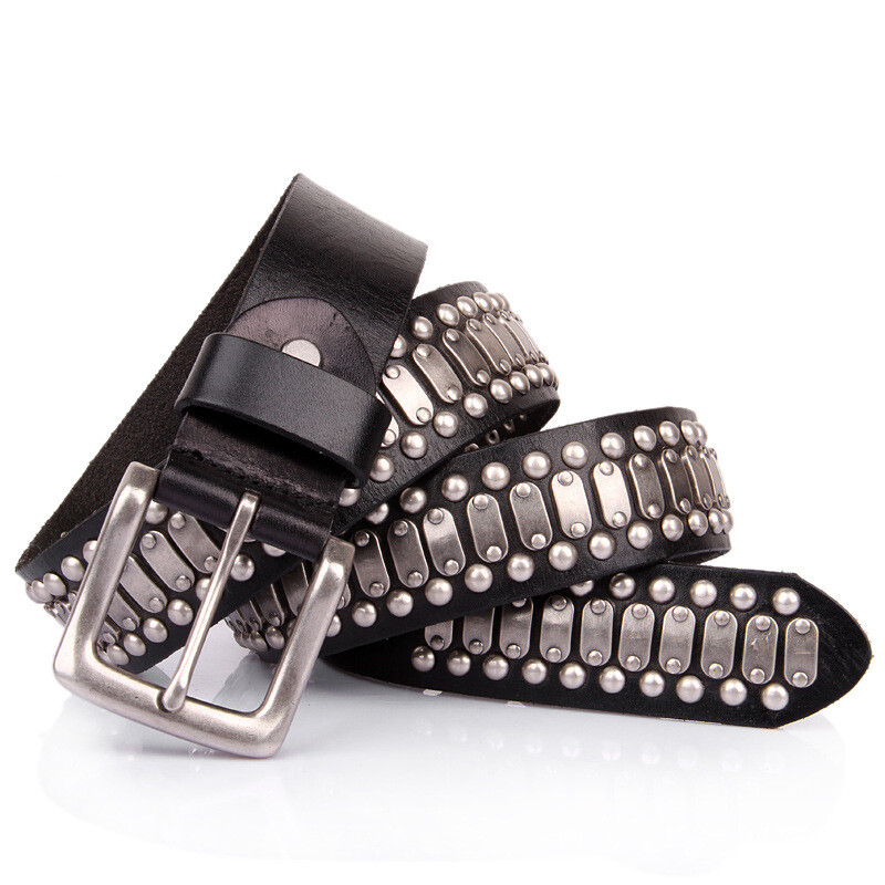 Real Leather Punk Rock Biker Belt with Heavy Metal Rivet Studs