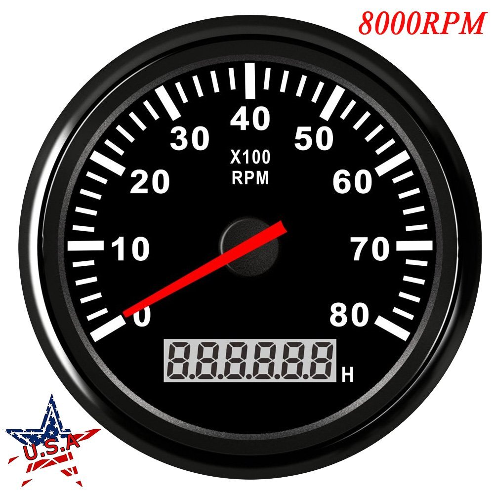 85mm Marine Tachometer Boat RPM Gauge 08000RPM Car Digital Red LED