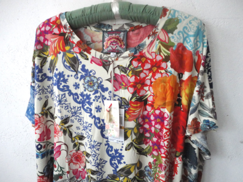 Johnny Was 3X top  stretchy Tango  round neck S/S modern fan floral tunic   NWT - Photo 1/10