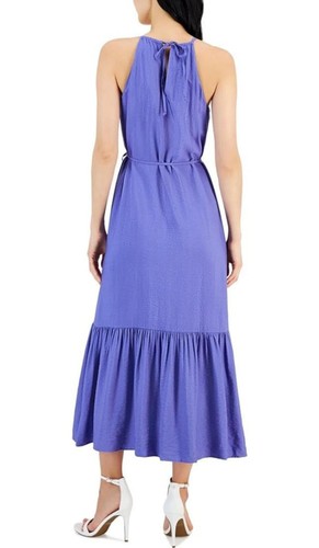 ANNE KLEIN Blue Iris Halter-Neck Tiered Sleeveless Maxi Dress Pockets Sz 4 - Picture 2 of 2