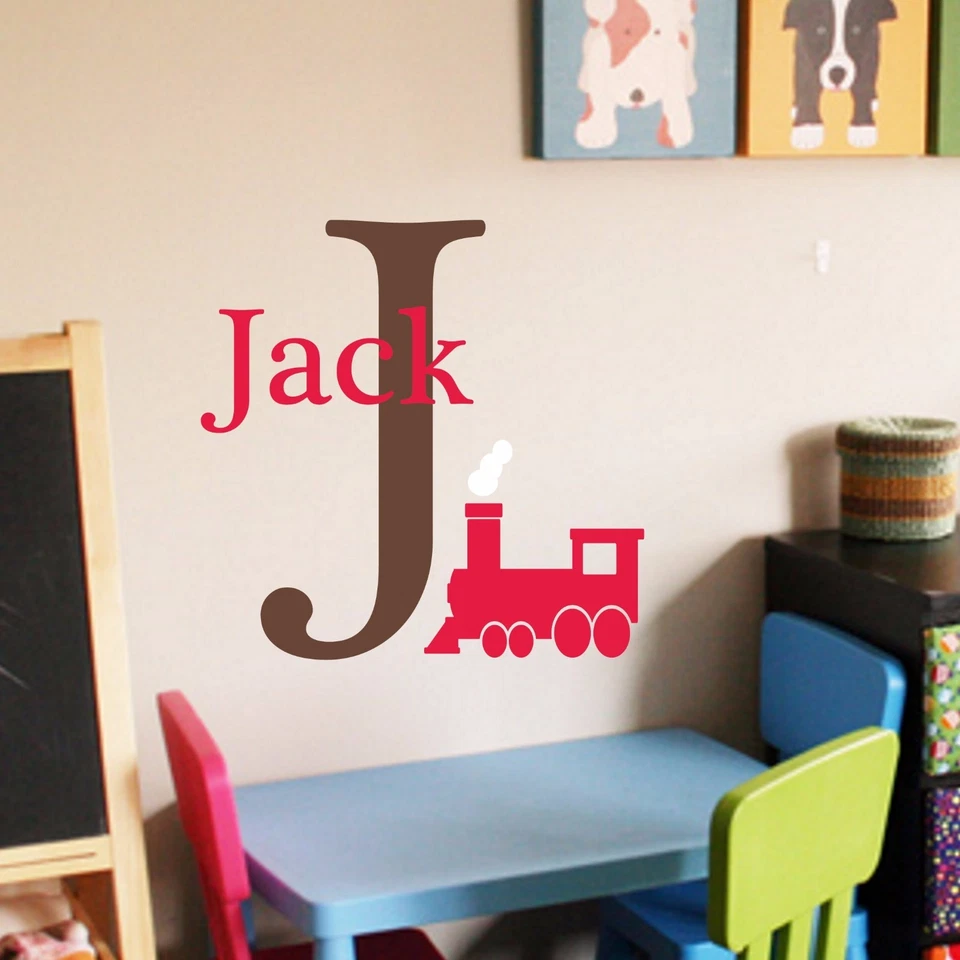 Train Monogram - Wall Vinyl Decal Nursery Boysroom Initial Name Custom Train Art - Image 2 of 3