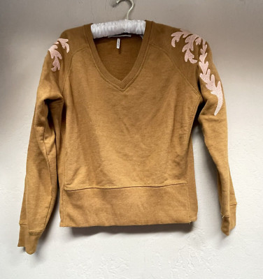 Scotch and Soda Women's XS Casual Brown V-Neck Embroidered Long Sleeve Pullover