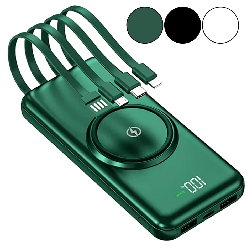 Wireless Power Bank W/ Cables 10,000mAh Portable Travel Charger Battery Backup - Image 2 of 4