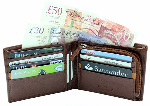 Mens Luxury Leather Zip Coin Pocket Billfold Wallet RFID BLOCKING Slim Bifold - Picture 11 of 23