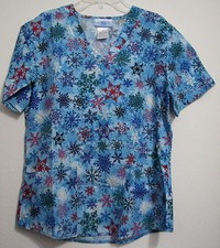 SB Scrubs XS Christmas Winter Holiday Snowflakes Polyester Cotton Scrub Top