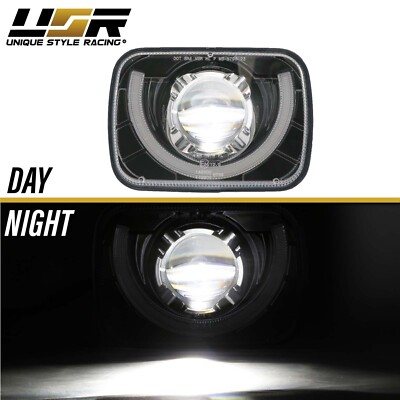 HK5 H6014 H6052 H6054 Replacement 7X6 Black Housing Clear Lens Sealed Beam Chrome Reflector Green Led Headlight 2pcs