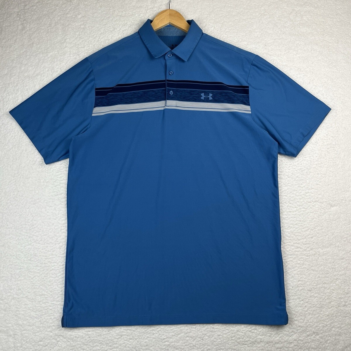 Under Armour Performance Short Sleeve Polo Shirt XLT XL Tall Striped Blue  Golf - Main Image