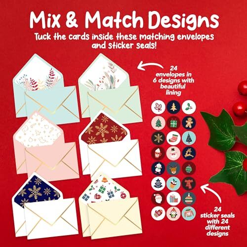 Pack de 24 tarjetas de felicitación navideñas con sobres para niños amigos de la familia - Imagen 3 de 7