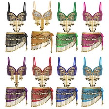 Women Outfits Ballroom Set Hip Scarf Costume Tassels Belly Dance Performance
