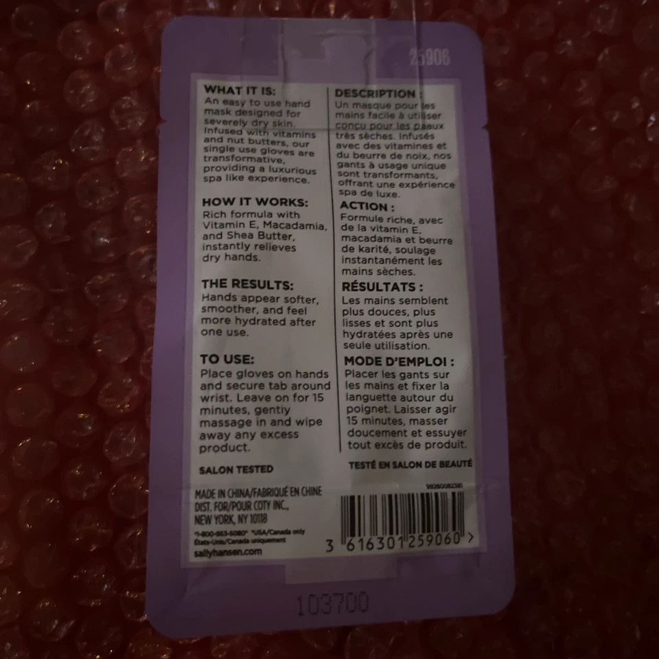 SALLY HANSEN HYDRATING HAND MASK #25906 FOR DRY HANDS 0.88 FL OZ ONE PAIR GLOVES - Image 2 of 2
