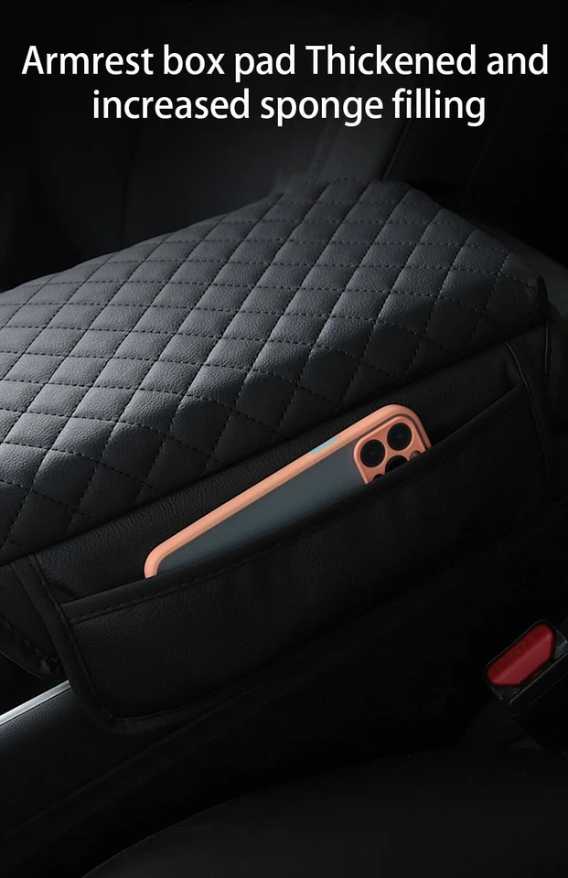 Car Armrest Pad Center Console Box Cover Leather Protector Cushion Accessories - Image 4 of 4