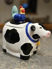 Coco Dowley Certified International Cow and Rooster Ceramic Cookie Jar