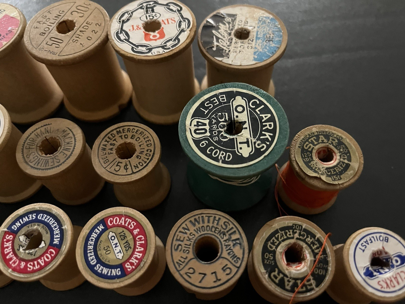 Mixed Lot 46 Empty Vtg Wooden Thread Spools Coats & Clark's  + More!