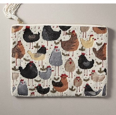 New Anthropologie The Fiona Large Chicken Rooster Beaded Pouch Clutch Purse Hens