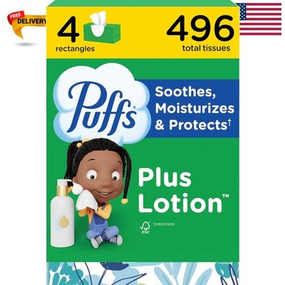 Cushiony Plus Lotion Tissues - 4 Pack, 124 Tissues per Box for Soothing Relief