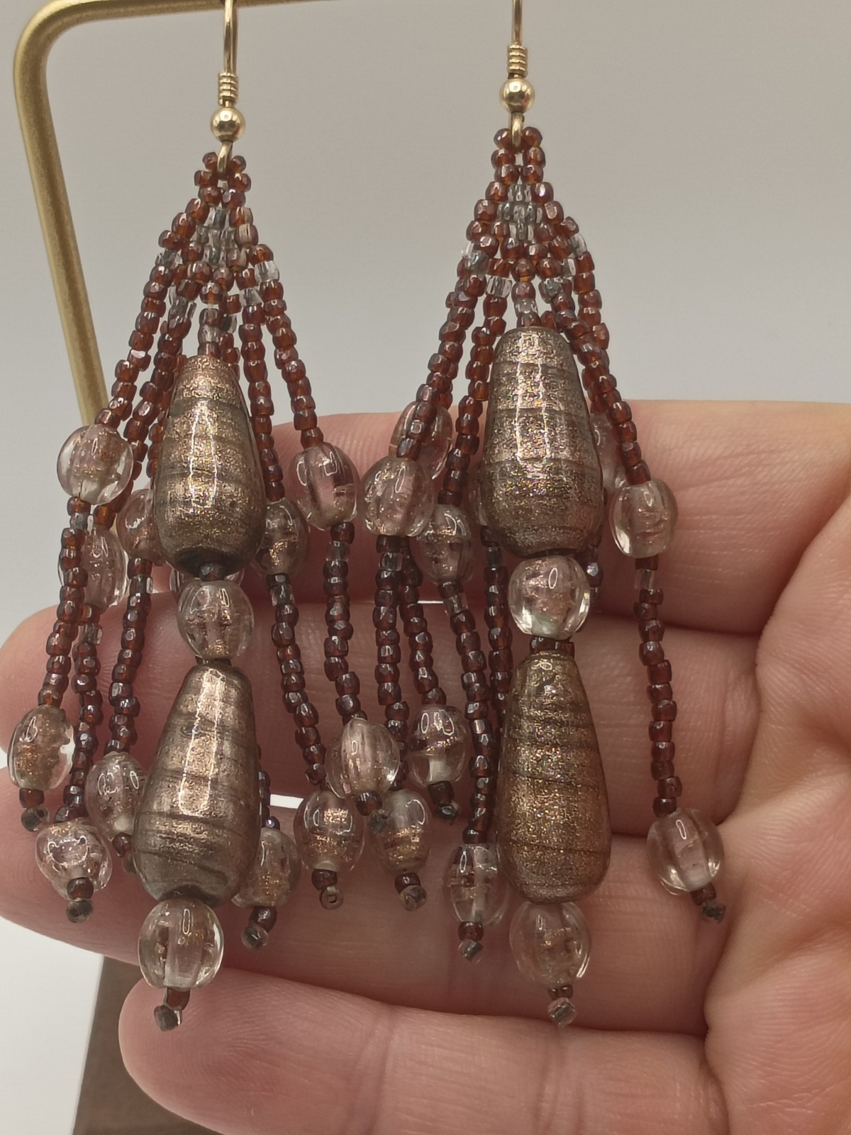 Vintage Statement Chandelier Dangle Earrings Brow… - image 2