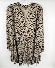 Vince Camuto Leopard Print Long Sleeve Tiered Dress NWT Size M Khaki Haze