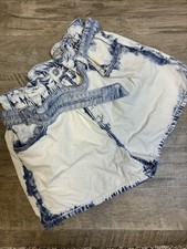 All Saints Filly Paperbag Denim Shorts High Waisted Belted Bleached Sz 29”