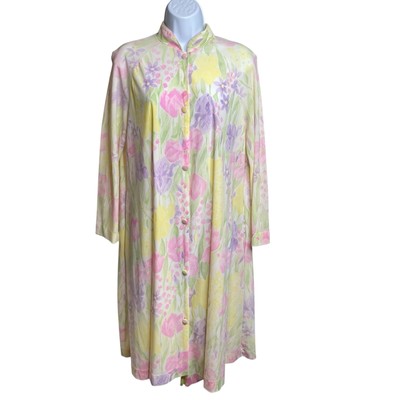 Vintage Kayser Women's Pastels Floral Button Front Robe Est. Size L Fairy Femme
