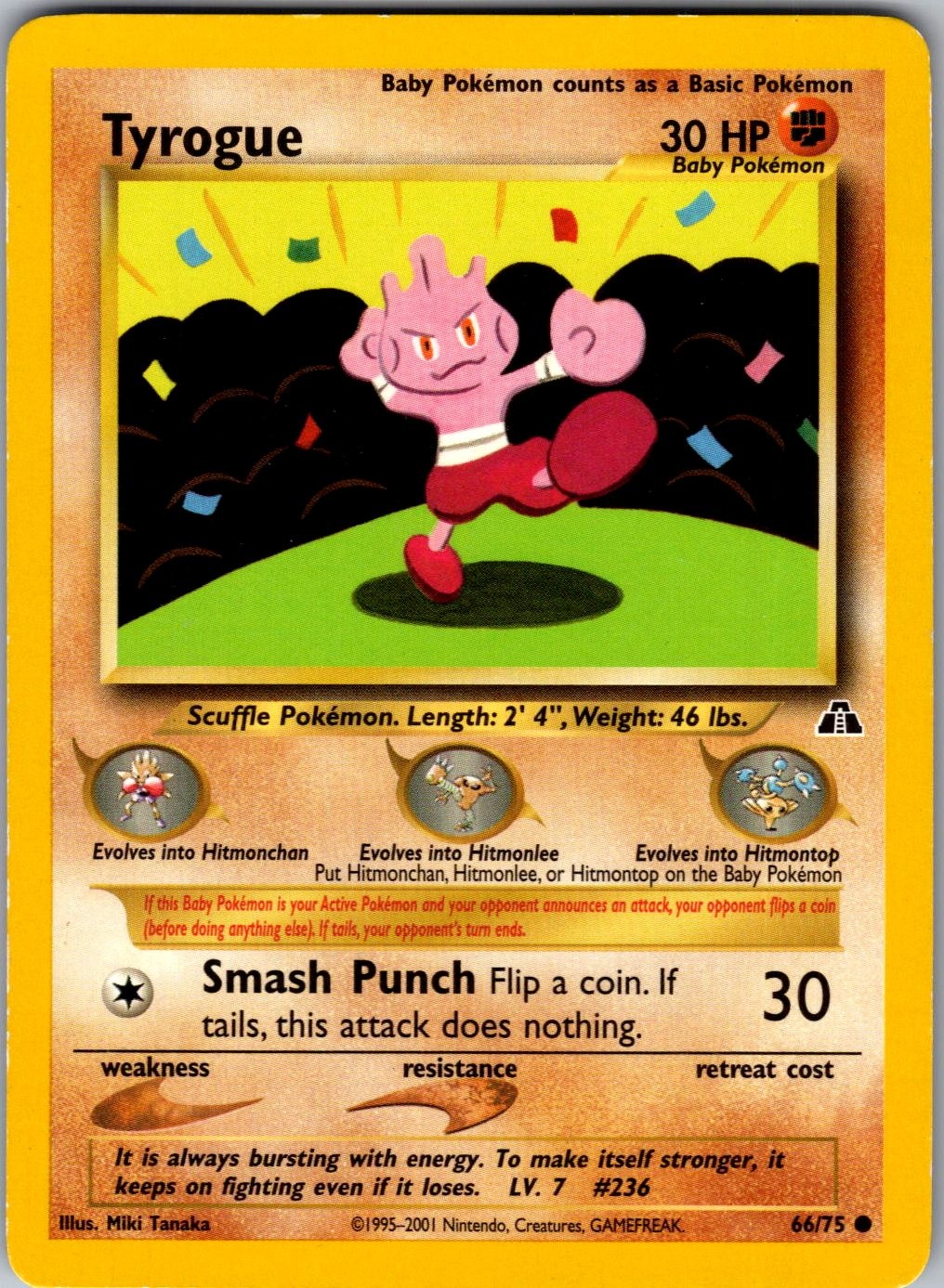 Tyrogue Unlimited Common Neo Discovery 66/75 MP