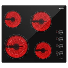 Electric Cooktop 24'' Ceramic Stove, Built-in, 4 Burners, knob, 9 power levels
