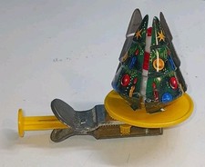 Vintage Tin Litho Christmas Tree Santa Surprise Spinner Toy Mechanical Action