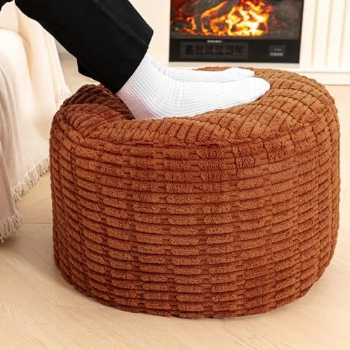 Pouf Ottoman Round Ottoman Foot Rest Foot 20"D x 20"W x 12"H Burnt Orange - Image 2 of 4