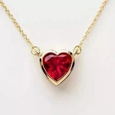 Lab Created Ruby 3Ct Heart Cut Beauty Pendant 14K Yellow Gold Plated 18' Chain