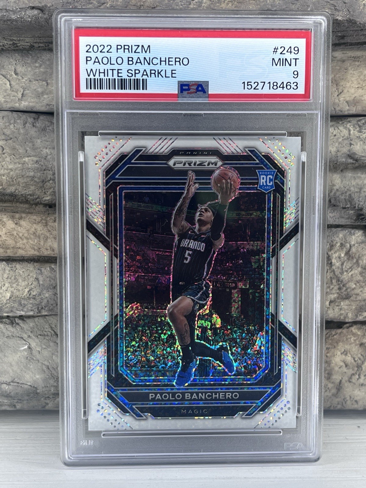 2022-23 Panini Prizm Paolo Banchero RC Prizm White Sparkle #249 Magic PSA 9 Mint