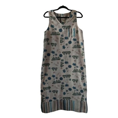 Erika Collection Womens Dress Linen Blend Shift Long Floral Pocket Size Small