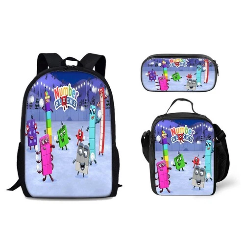 Kids Numberblocks 3D Backpack Set, School Backpack with Lunch Bag and Pencil Case