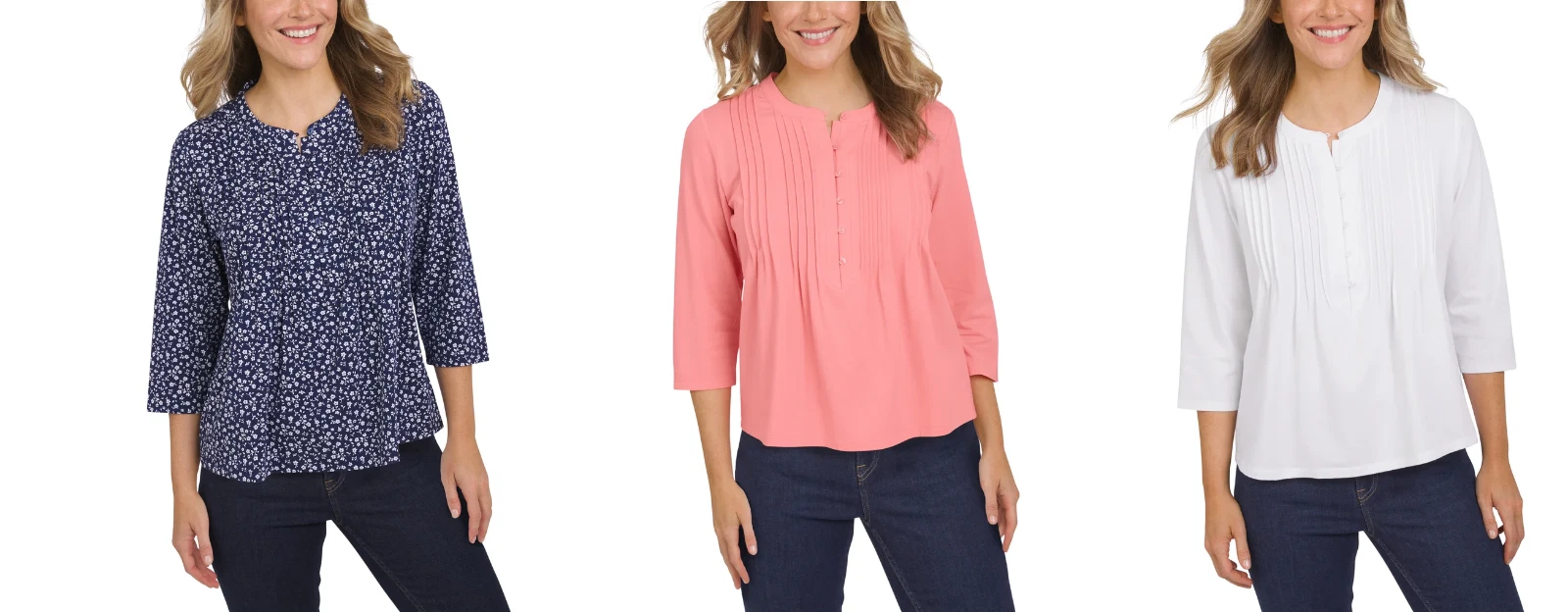 Lands' End Women's Pintuck 3/4 Sleeve Top