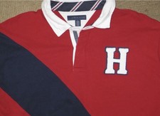 Tommy Hilfiger Men  s Vintage Y2K 90S Red Navy Colorblock Rugby H Shirt 2XL XXL