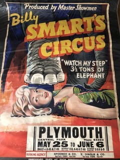 Billy Smarts Circus Poster 1953 Genuine Vintage Elephant & Girl.