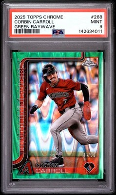 2025 TOPPS CHROME GREEN RAYWAVE #268 CORBIN CARROLL 34/99 PSA 9