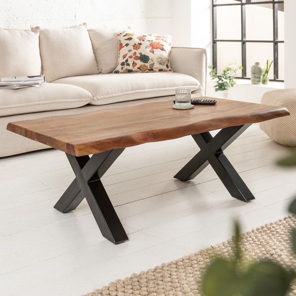 Massivholz Couchtisch Mammut 110Cm Akazie Holz Baumkante Honey Finish Braun-image