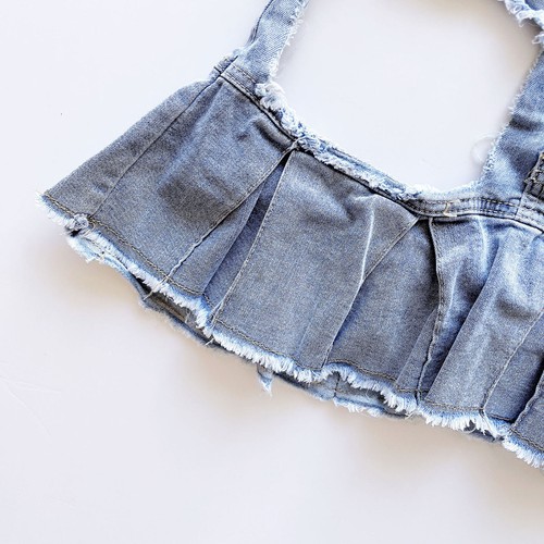 Gonna da donna ragazza taglio cavo fascia volant clubwear lingerie strappo denim - Foto 16 di 17