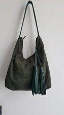 FATFACE Soft Taupe Gray Suede Leather Slouchy Hobo Tassled Shoulder Bag