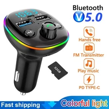 Bluetooth Car FM Transmitter PD Type-C Car Adapter Dual USB Fast Charger