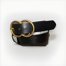 Banana Republic Factory Black Belt Gold-Tone Buckle, Vegan Leather, XL
