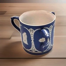 Antique WEDGWOOD JASPER Ware Cobalt Blue Loving Mug 3 handled tyg